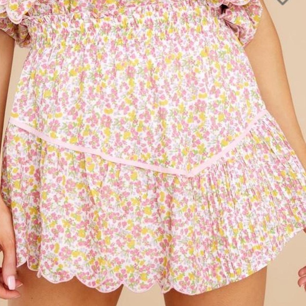 LoveShackFancy Floral Ruffle Mini Skirt